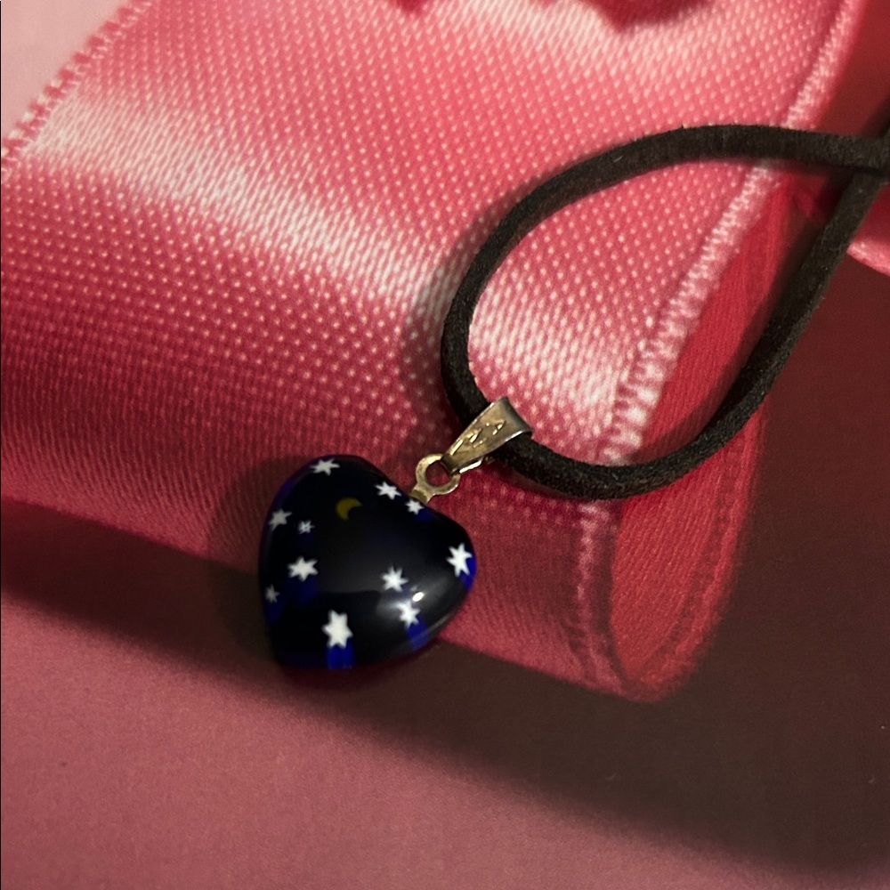 Heart glass Pendant 925 Necklace with Starry Night Design